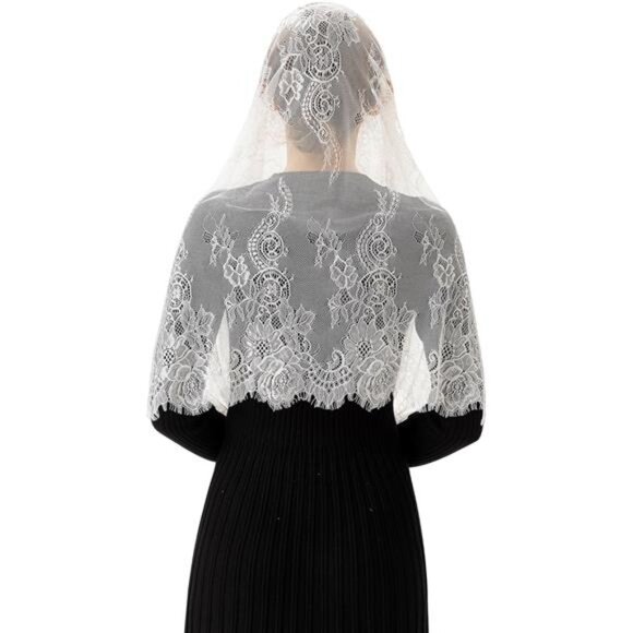 Spanish Style Lace Traditional Head Cover White - Picture 5 of 5